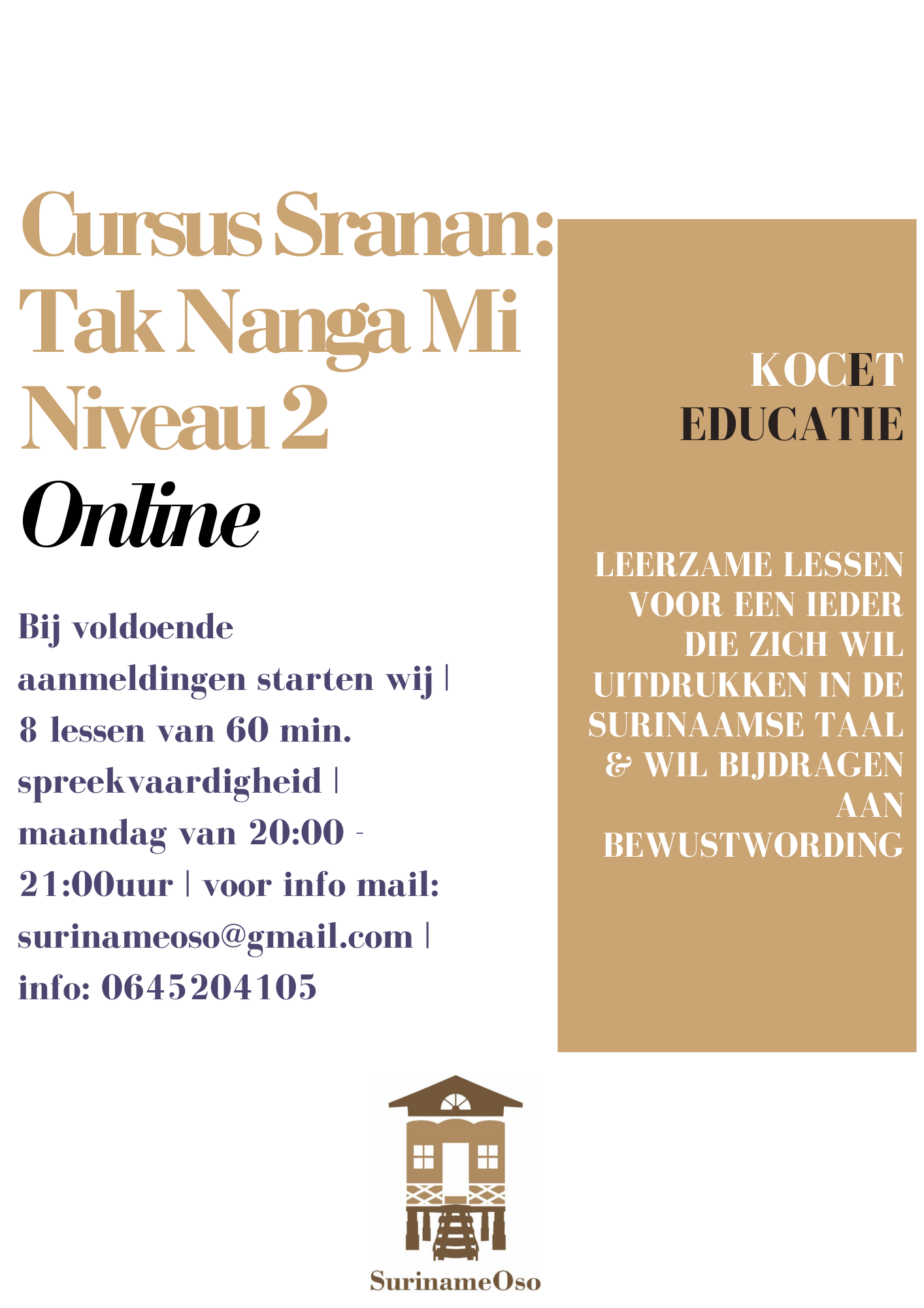 Cursus Sranan Niveau 2: Spreekvaardigheid (Kerstactie)